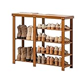 HWSY Boot-bit Schuhregal aus Bambus, 2-reihig, 4 Etagen, schmaler Aufbewahrungs-Organizer, Schuhschrank, Wohnzimmer, Lounge, Flur, Schlafzimmer, 100 x 26 x 80 cm Interesting