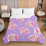 Surwin Tagesdecke Gesteppt Bettüberwurf Bunt Steppdecke Perle Muschel Druck aus Mikrofaser Leicht Weich Tagesdecken für Doppelbett/Einzelbett, Sommer Cool Quilt (130x150cm,Lila)