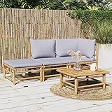 CIADAZ 3-TLG. Garten-Lounge-Set mit Hellgrauen Kissen, Gartenlounge, Balkon Möbel, Gartenmöbel, Balkonmöbel, Balkon Möbel Set, Möbelsets, Balkon Lounge, Bambus