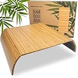 BAM BOO BOX Sofatablett - Couch Tablett aus Bambus - Armlehnen Tablett flexibel - Armlehnenschoner - Getränkehalter Sofa - Sofa Tablett in Naturfarbe