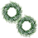 Homodeco 2er Set Kranz für die Haustür, Künstlicher Frühlings-Sommer-Kranz mit Wassergrasblatt, 45 cm Dekokranz Türkranz Wandkranz zum Aufhängen für Drinnen Draußen Fenster Wand Hochzeit Dekor, Weiß