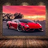 CcacHe Supercars Wandkunst, Leinwandgemälde, roter Sonnenuntergang, Rennwagen, Poster und Drucke, Bilder für Wohnzimmer, Heimdekoration, 60 x 80 cmcm-Kein Rahmen