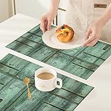 Platzsets(4er Set),Rutschfest Abwaschbar Tischsets,Alte hölzerne blau grau Grunge rustikale Planken Scheune Haus Holz u,PVC Abgrifffeste Hitzebeständig Platzdeckchen,Platz-Matten für Küche Speisetisch