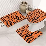 Set 3 Teilig Badvorleger Tigerstreifen Orange Muster Gedruckt Badezimmer Set Wasserabsorbierend Langlebige U-Förmigen Contour Matte, Für Wohnzimmer, Wc-Sitz Bezug