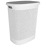 Koopman Wäschekorb mit Deckel Lochmuster 60L mit Farbwahl Wäschetruhe Wäschebox Wäschesammler Wäschekiste (Weiß), 46 x 37 x 59 cm