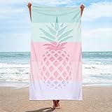 Epinki Strandtuch XXL für Liege 90x180CM, Geometrisch Streifen Ananas Strandtücher aus Mikrofaser, Duschtuch Sporthandtuch für Relaxliege Strandhandtuch für Urlaub Schwimmen - Grün Rosa Lila