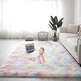 Gsogcax Teppiche Wohnzimmer 152x200 cm, superweich, flauschig, für Schlafzimmer, zottelig, rutschfest, bequem, große Teppiche, moderne Wohnkultur, Bodenteppich – Regenbogen 160x200 cm