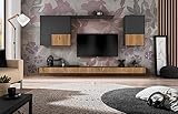 TV-Wandschrank Loft Big I Korpus Schwarz Matt I Frontfarbe Eiche bijoux I 285 x 200 x 42 cm I Wohnzimmer I Stil Industrial