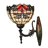 JENCUZ Tiffany Stil Wandlampe Vintage Wandlampe Schlafzimmer Wandleuchte Wohnzimmer Wandbeleuchtung Einfachheit Muster Glaslampenschirm Für Restaurants, Galerien, Schlafzimmer, Lesen, Küche, E27