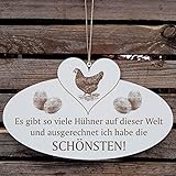 DIE SCHÖNSTEN HÜHNER DER WELT Schild mit Huhn 05 Ei und Herz ca. 20 x 12 cm