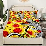 Dinosaurier-Spannbettlaken für Doppelbett, Pizza-Lebensmittel-Bettwäsche-Set, 2-teilig für Kinder, Jungen, Mädchen, Teenager, Zimmerdekoration, kreatives Tierbettlaken, 1 Kissenbezug