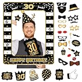 30.Geburtstag Deko Jungs Mädchen,Schwarzes Gold 30.Geburtstag Aufblasbarer Bilderrahmen & 33 Stück Foto Requisiten Party Foto Booth Props Fotobox Accessoires Geschenke für 30 Geburtstags Party Zubehör