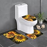 Orangefarbene Sonnenblumen-Tapete, 3-teilig, Flanell-Fallschutzmatte, hervorragende Saugfähigkeit für Badezimmer, WC, Schlafzimmer, Küche