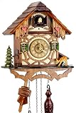 Eble - Quarz-Kuckucksuhr, aus echtem Holz, batteriebetrieben, mit Musikspieluhr, Hausform, 24 cm