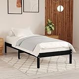 TECHPO Bettgestell schwarz Massivholz Kiefer 100x200 cm mit Farbe:schwarz