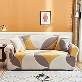 KUNOVO 1 Sitzer Beige Geometrie Jacquard Couchbezüge Stretch Sofabezug Wasserdicht rutschfeste Spandex Sofahusse mit Anti-Rutsch-Schaumstoffe Creative Möbelschutz Sofabezüge