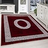 SIMPEX Kurzflor Teppich, Mäander-Design, Teppich Rot, 140 x 200 cm, Teppich modernen Stil, Teppich Wohnzimmer