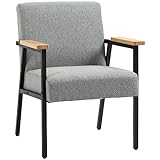 HOMCOM Ohrensessel Polstersessel, Relaxsessel mit Leinenoptik, Loungesessel Akzentsessel, Esszimmerstuhl für Wohnzimmer, Schlafzimmer, Grau, 64,5 x 70 x 83,5 cm