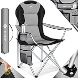 KESSER® Campingstuhl faltbar bis 150 kg Angelstuhl Faltstuhl Klappstuhl Gepolstert mit Armlehnen und Getränkehalter + Tasche mit hoher Rückenlehne, Strandstuhl, Klapphocker, Farbe:Grau/Schwarz