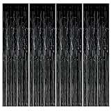 4 STK Folien Vorhänge, 1m x 3m Lametta Vorhang Hintergrund, Schwarz Metallic Lametta Vorhänge, Selbstklebende Folien Fransen Lametta, Partydekorationen für Geburtstags,Abschlussball, Hochzeit