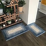 Teppichboden Matte Saugfähig Badezimmer Rutschfeste Eingangstür Matteschlafzimmer Teppich Matte,Rechteckiger Teppich Mit Farbverlauf, Stabil Rutschfest, Sorgensparend, Maschinenwäsche,Blau,60×90cm
