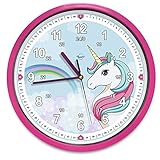 Einhorn Kinder-Wanduhr lautlos - ideale Kinderzimmer-Uhr für Mädchen und Jungen, geräuschlos, ohne Tickgeräusche