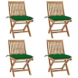 JUNZAI Klappbare Gartenstühle mit Kissen 4 STK Balkonstuhl, Gartensessel, Möbelsets, Garten Stühle, Gartenmöbel, Terrassenstühle, Balkon Stühle, Hochlehner, Sessel Outdoor, Massivholz Teak