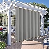 Qelus Outdoor Vorhang Wetterfest mit Ösen B254xH243CM, Außenvorhang Wasserdicht Winddicht Sonnenschutz Gardinen Outdoorvorhänge Oben und Unten für Terrasse Balkon Pergola Garten Pavillon (Grau)