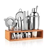 SUPHOME Cocktail Set 22-Teilig, 750ml Cocktail Shaker Set, Profi Cocktail Zubehör Edelstahl, Barkeeper Set mit passgenauem Ständer & Rezeptbuch, Coktailmixset für zu Hause
