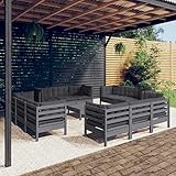 ZEYUAN 13-TLG. Garten-Lounge-Set mit Anthrazit Kissen, Gartenlounge, Balkon Möbel, Terrassenmöbel, Lounge Gartenmöbel Set, Lougenset Möbel Garten, Balkon Lounge Set, Kiefernholz