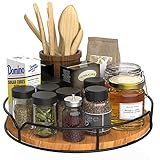 AXTEE Lazy Susan Drehteller-Organizer für Schrank, Speisekammer, Küche, Arbeitsplatte, Kühlschrank, Schrank, Kiefernholz, 23 cm, karbonisiertes Schwarz