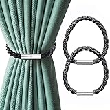 Leeko Magnetische Vorhang Raffhalter, 2 Stück Modern Vorhanghalter Seil Raffhalter für Gardinen mit Starken Magnet, Vorhang Clips Vorhang Halter Schnallen für Haus Büro Gardinen Dekoration (Schwarz)