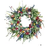 LAPooh KüNstlicher Kranz Bunter Frühlingskranz, Bunte Blumenkränze, Frühlings- und Sommerkranz, grüne Blätter und Blumen, 14 Zoll / 16 Zoll Haustür Kranz Aus (Size : 40cm)