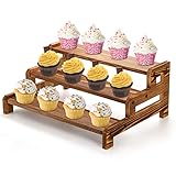 Hiceeden 3 Etagen Holz Cupcake Ständer Dessert Display Riser Vintage Kuchen Bäckerei Servierständer Rustikaler Einzelhandel Tisch Display Regal für Hochzeit Bankett Restaurant Party Braun