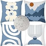 Outdoor Wasserdicht Kissenbezug 85x85cm 4er Set Sofakissen Geometrisch Dekokissen Platz Blau Kissenbezüge Sofa Dekorativ Kissen Leinen Kissenhülle für Garten Auto Wohnzimmer Bett Deko Kissen Z-8511