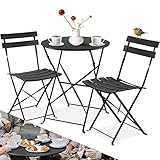 KESSER® Bistroset 3-teilig Bistrotisch mit 2 klappbaren Stühle Set Balkonset Balkonmöbel Klapp-Möbel Gartenset Sitzgarnitur Gartengarnitur Gartenmöbel Sitzgruppe Metall Bistro Gartentisch Schwarz