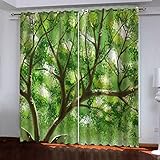 Vorhang Blickdicht Gardinen Kinderzimmer Schlafzimmer Verdunkelungsvorhang Vorhänge Wohnzimmer Thermovorhang Fensterdekoration 3D Grüne Waldlandschaft Muster Ösenschal 234X230Cm 2Er Set