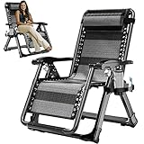 Plerile Sonnenliege Klappbar, Relaxliege Liegestuhl Mit Verstellbar Rückenlehne & Getränkehalter, Übergroßer Gartenstuhl Für Strand Terrasse Garten, 180 Kg Belastung