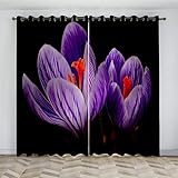 ARYKAA Gardinen Wohnzimmer Vorhang Schwarz lila Blume Blickdichte Vorhänge Schlafzimmer Ösen Thermo Vorhang 200 Lang Lärmschutzvorhang Blackout Curtain Verdunkelung, 2er Set (B100xH200cm)