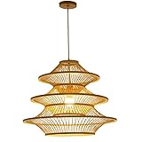 GUYOS Bambus-Pendelleuchte, 1-flammige Hängelampe, Vintage-Esstischlampe, handgefertigte Webart, natürlicher Bambus-Lampenschirm, E27-Sockel, Hängelampe, kreative Modellierung, Homestay-Zimmerlampe