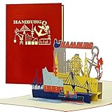 Gutschein, Reisegutschein für Städtereise nach Hamburg|3D Pop Up Karte Hamburger Sykline|Hotelgutschein für Sie oder Ihn|Geschenkidee und Geschenk, A127AMZ