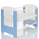 LCP Kids Kinderbett 120x60 cm weiß-blau mit 3-Fach Höhenverstellbarer Komfort Matratze und 3 Schlupfsprossen