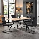 B&D home Essgruppe 5-teilig, Esstisch mit 4 Stühlen, ausziehbar 120-160x80x77 cm, Tischplatte in Sandeiche Optik, Freischwinger Wildleder Optik schwarz, 11202-FS-EISA-S1