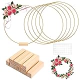 6 Stück Metallringe 30cm Metallringe zum Basteln, Gold Metall Deko Ringe mit Holzständer, Kranz Metallring für Traumfänger Makramee Ringe DIY Basteln Handwerk