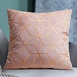 StarVel Home Samt Kissenbezug 45x45 cm Kissen Rosa Gold Gestickt Modern Weich Dekokissen Kissenhülle Zierkissen Samtkissen Sofakissen für Wohnzimmer Schlafzimmer Sofa Couch Bett