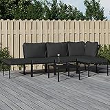 JUNZAI 6-TLG. Garten-Lounge-Set mit Grauen Kissen, Gartenmöbel, Balkonmöbel, Gartenlounge, Terassenmöbel Außen, Gartengarnitur, Loungemöbel Balkon, Stahl