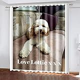 OUSIKA Vorhang Blickdicht Ösen 3D Niedliches Tier Pudel Polyester Mit 3D-Druck, Für Schlafzimmer, Geräuschreduzierung 2 Stück 220x210 cm Verdunkelungsvorhang, Blickdichte Vorhänge Wohnzimmer Deko