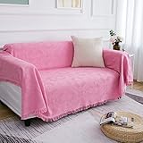 Homxi Sofa Überzug Einsitzer,Sofa Überzug Decke Einfarbig mit Raute Couchbezug Baumwolle Handtuch Sofa Rosa Sofahusse 90x210CM