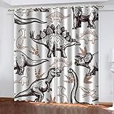 Verdunkelungsvorhänge 3D Abstrakter Tierischer Dinosaurier Druck Muster Ösen Vorhang 2Er Set 260X240cm (BxH) Vorhänge Blickdicht Gardinen Wohnzimmer Kinderzimmer Thermo Vorhänge Fensterdekoration
