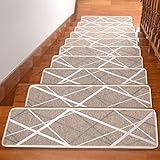 14 Stück Rutschfester Stufenteppich, Chenille Massivholz Selbstklebende Selbstklebende Treppenmatte, Abnehmbarer Waschbarer Stufenteppich, Für Kinder, Ältere Menschen Und Haustiere,Camel,75*21cm